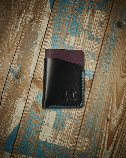 Porte-cartes Mini-Jax (Noir &amp; Prune + Fil turquoise)